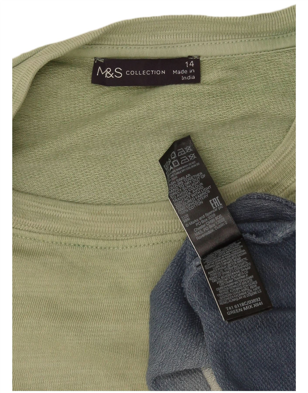 Marks & Spencer Dame Sweatshirt Jumper UK 14 Large Green Colourblock