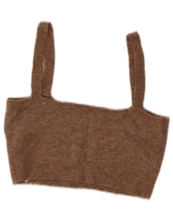 Zara Womens Crop Knit Cami Top UK 10 Small Brown Flecked Acryl
