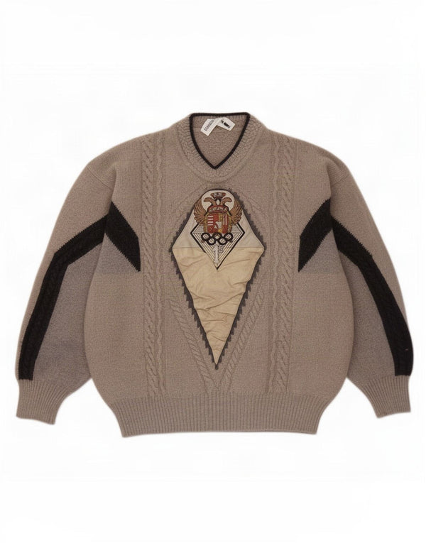 Umberto Bilancioni Herre V-hals sweater Small Grey Colourblock Uld