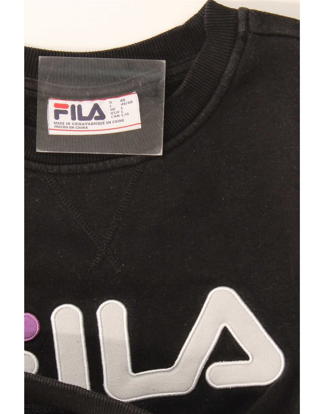 Fila Dame Grafisk Sweatshirt Jumper UK 16 Large Black Colourblock