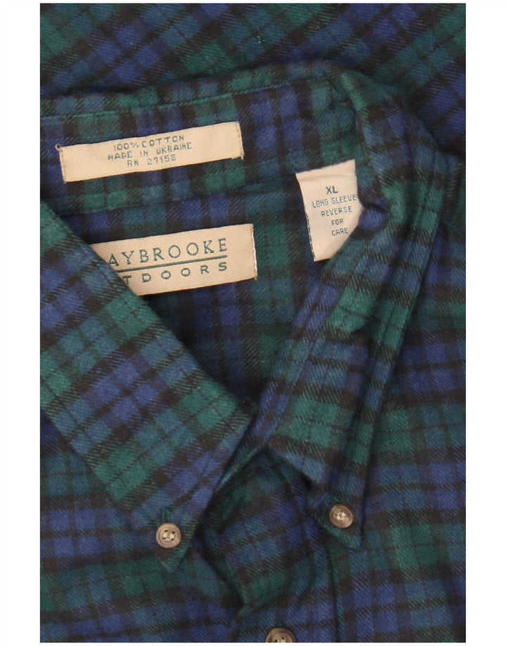 Vintage flannelskjorte til mænd XL grøn ternet bomuld