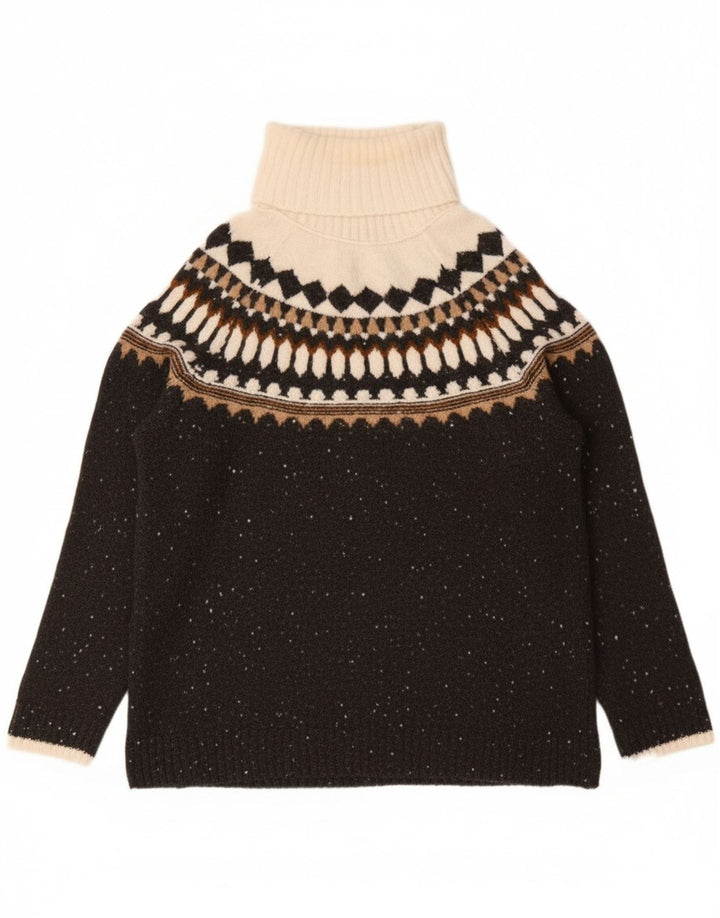 Marks & Spencer Dame Rullehals sweater UK 10 Small Grey Fair Isle