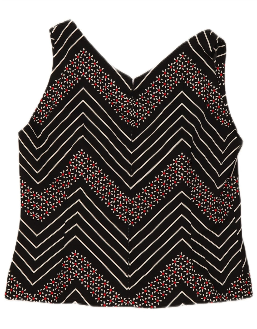 Vintage Womens Crop Ærmeløs bluse Top UK 12 Medium Black Chevron