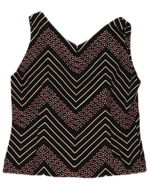 Vintage Womens Crop Ærmeløs bluse Top UK 12 Medium Black Chevron