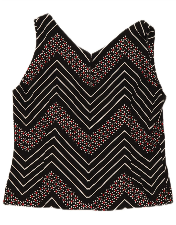Vintage Womens Crop Ærmeløs bluse Top UK 12 Medium Black Chevron