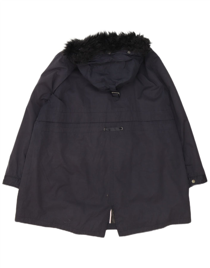 Monsoon Dame Hætte Oversized Parka Jacket UK 18 XL Navy Blue Polyester