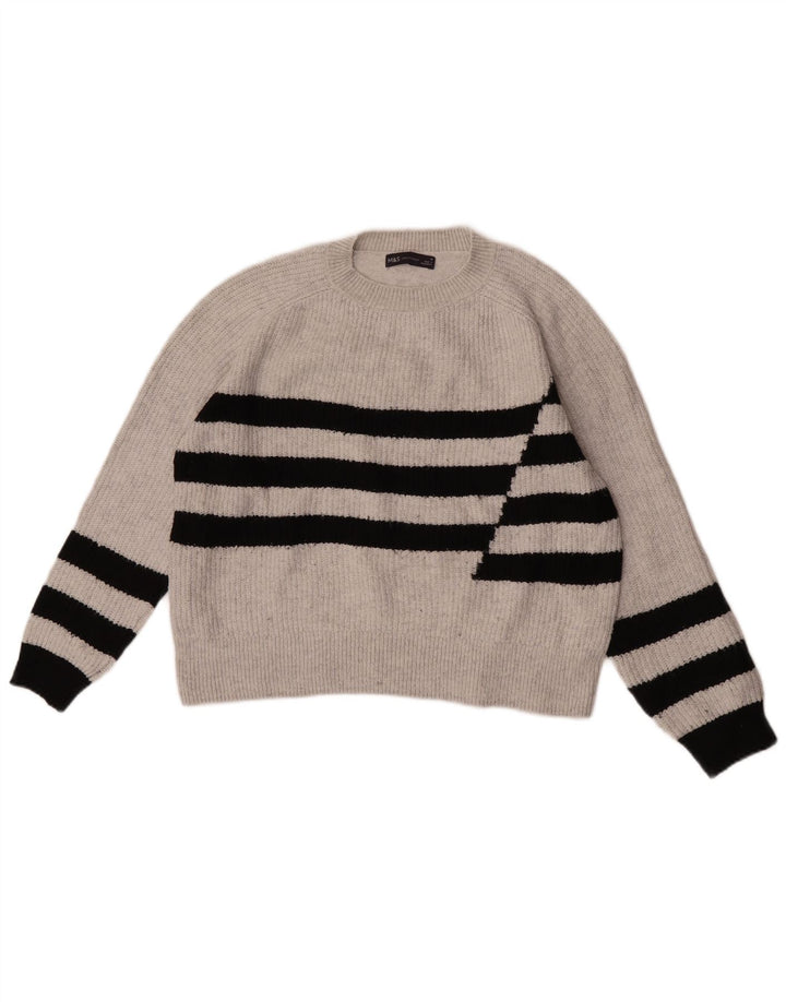 Marks & Spencer Dame sweater med rund hals DK 14 Mellem grå stribet