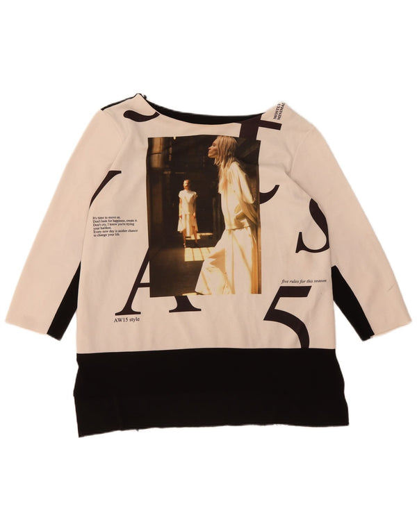 Zara Graphic Top 3/4 ærmer UK 16 Large Off White Colourblock
