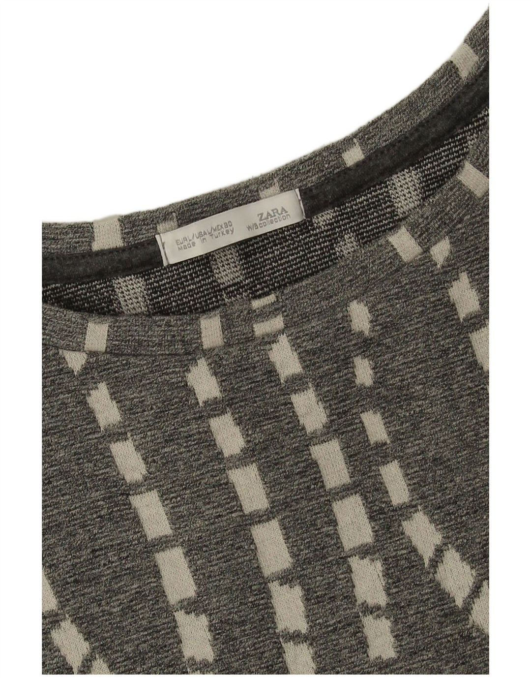 Zara Dame Tunika Top UK 16 Stor Grå Chevron