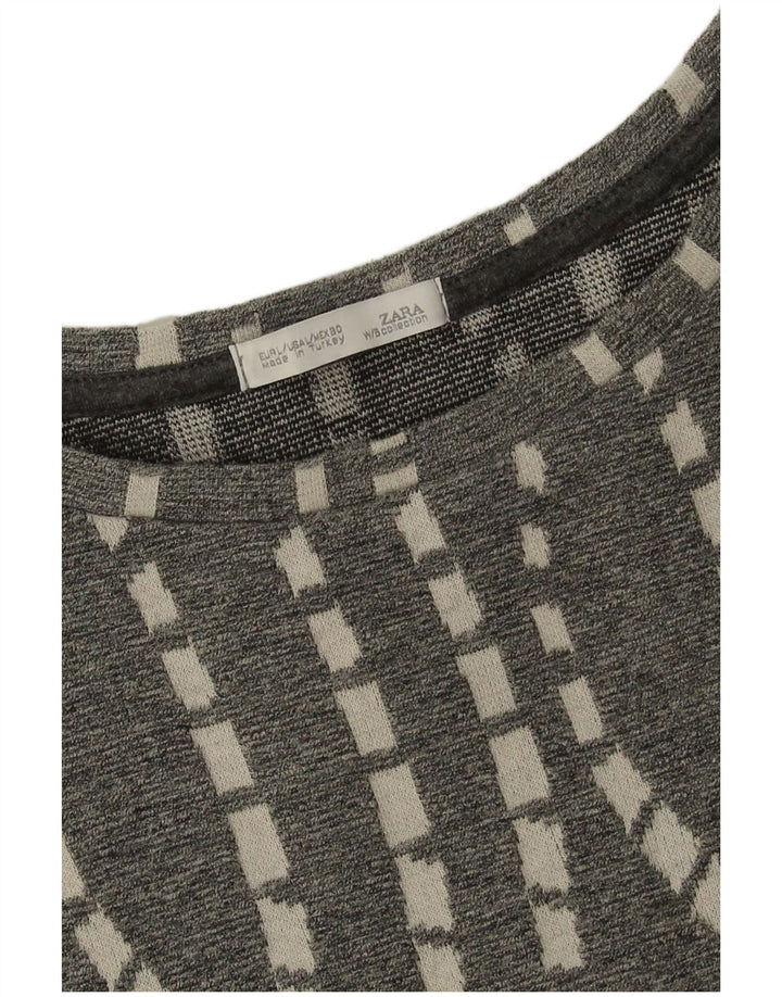 Zara Dame Tunika Top UK 16 Stor Grå Chevron