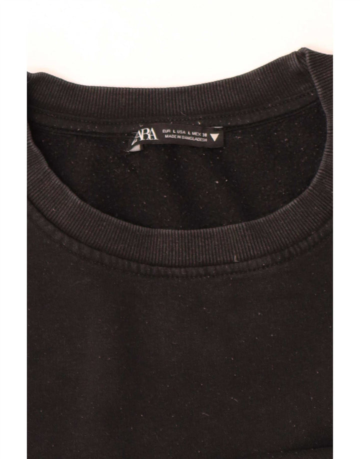 Zara Womens Crop Oversized Sweatshirt Jumper UK 14 Large Black