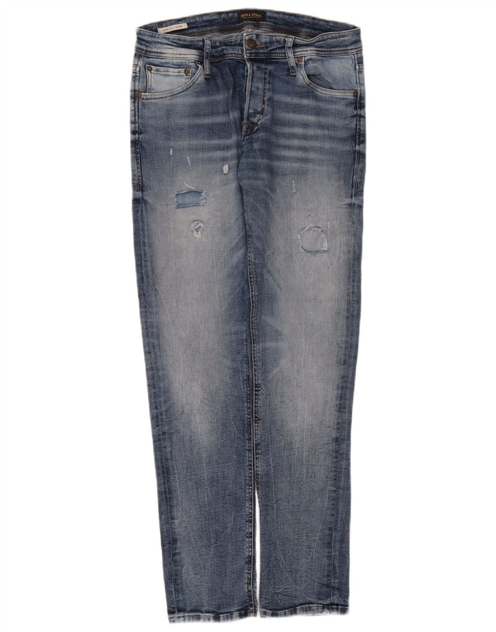 Jack & Jones Herre GLENN Distressed Slim Jeans W32 L32 Blå Bomuld
