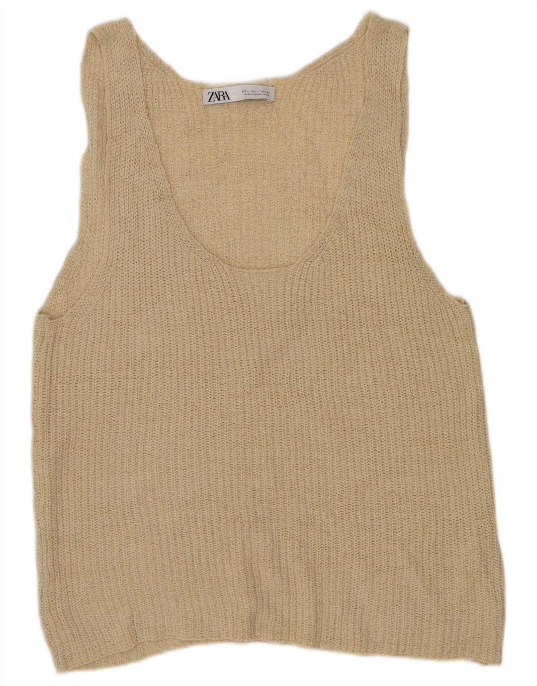 Zara Dame Vest Tank Top UK 14 Stor Beige Akryl