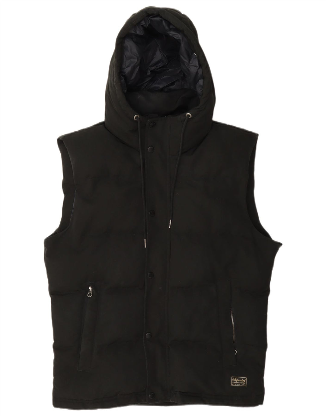 Superdry Polstret Gilet med hætte til mænd UK 40 Stor sort polyester