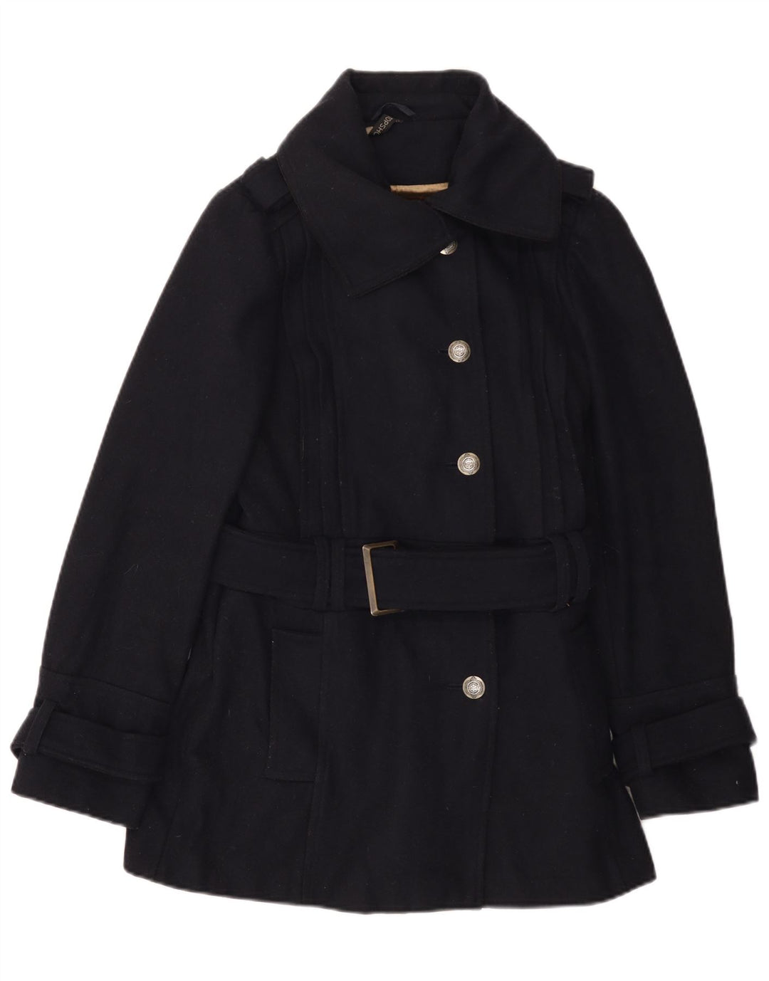 Topshop Dame Overfrakke UK 14 Medium Navy Blue Uld