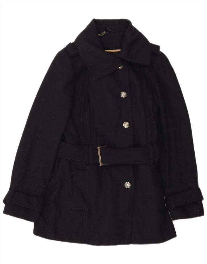 Topshop Dame Overfrakke UK 14 Medium Navy Blue Uld