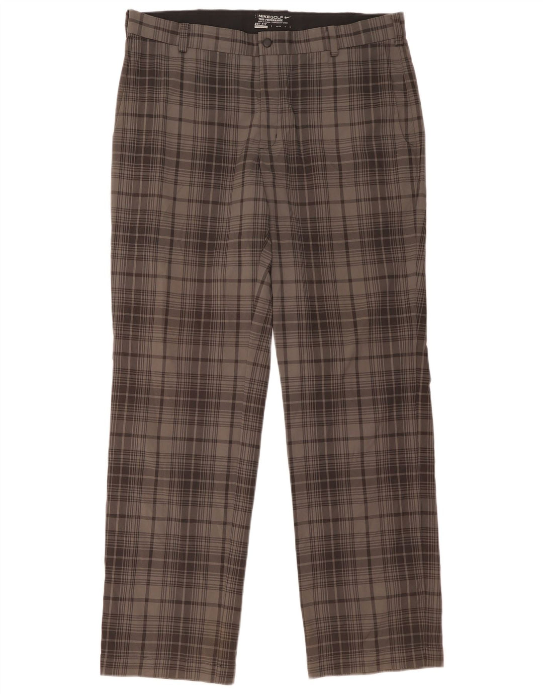 NIKE Dri Fit lige chinobukser til mænd W36 L32 grå ternet polyester