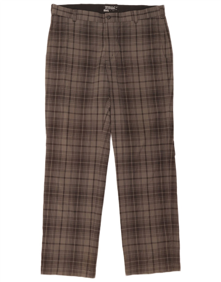 NIKE Dri Fit lige chinobukser til mænd W36 L32 grå ternet polyester
