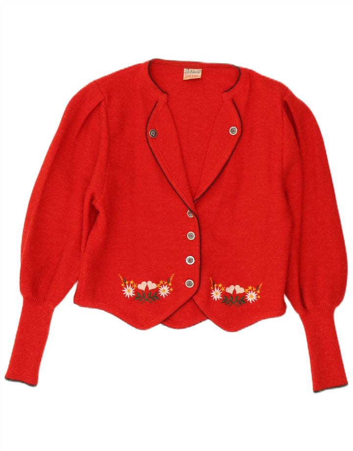 Vintage dame cardigan sweater EU 42 Stor rød blomstret uld