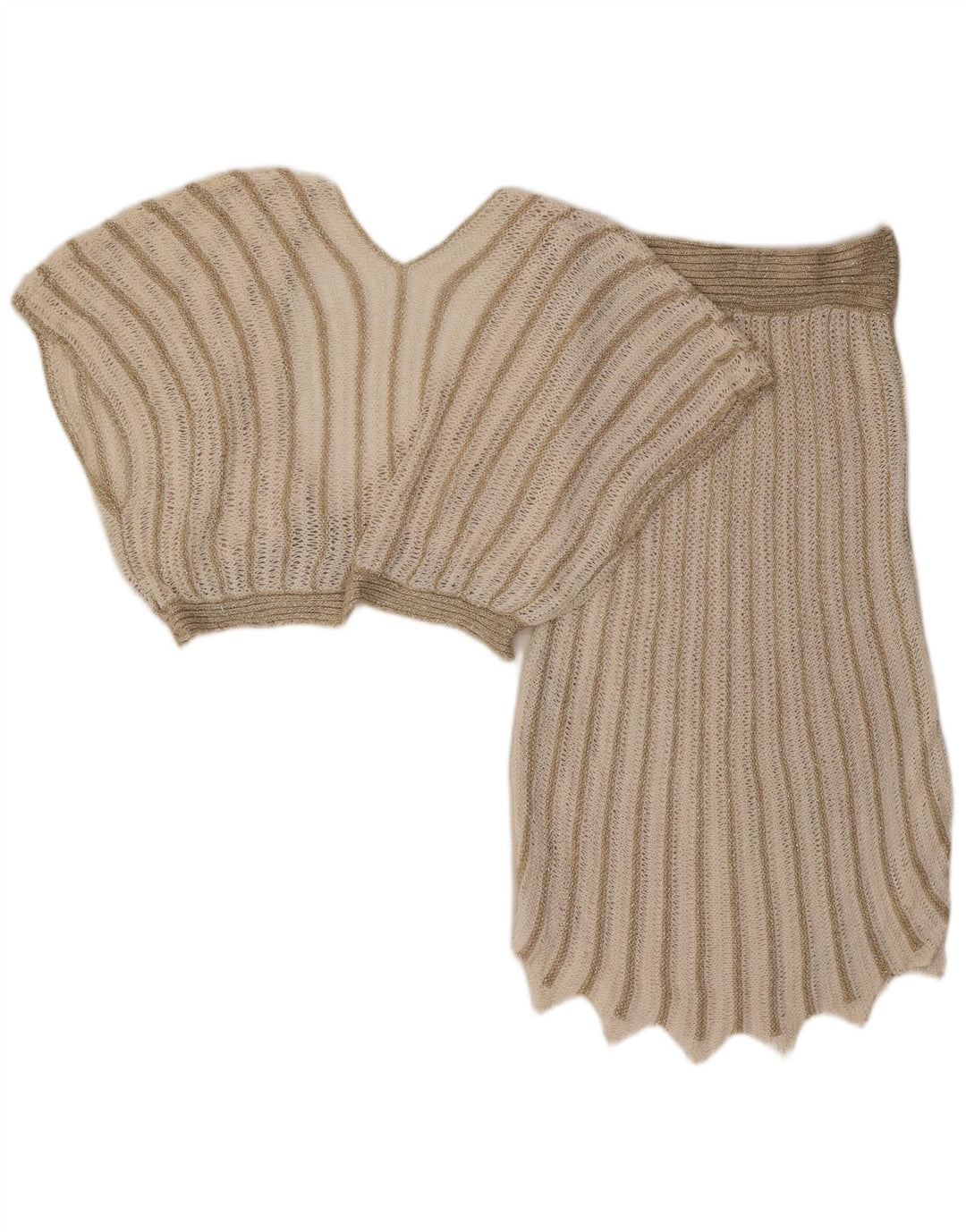 Vintage kvinders 2-delt nederdel Sæt UK 8 Small W26 Beige stribet akryl