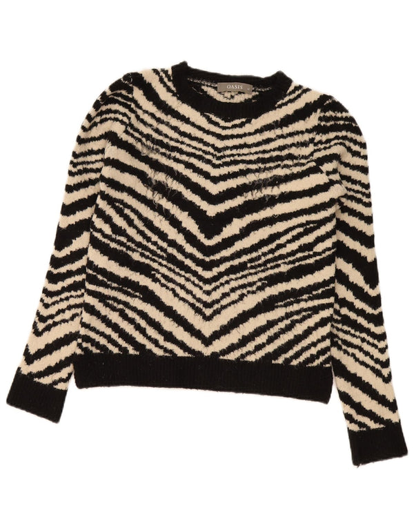 Oasis Womens Crop Boat Neck Jumper Sweater UK 6 XS Black Animal Print
