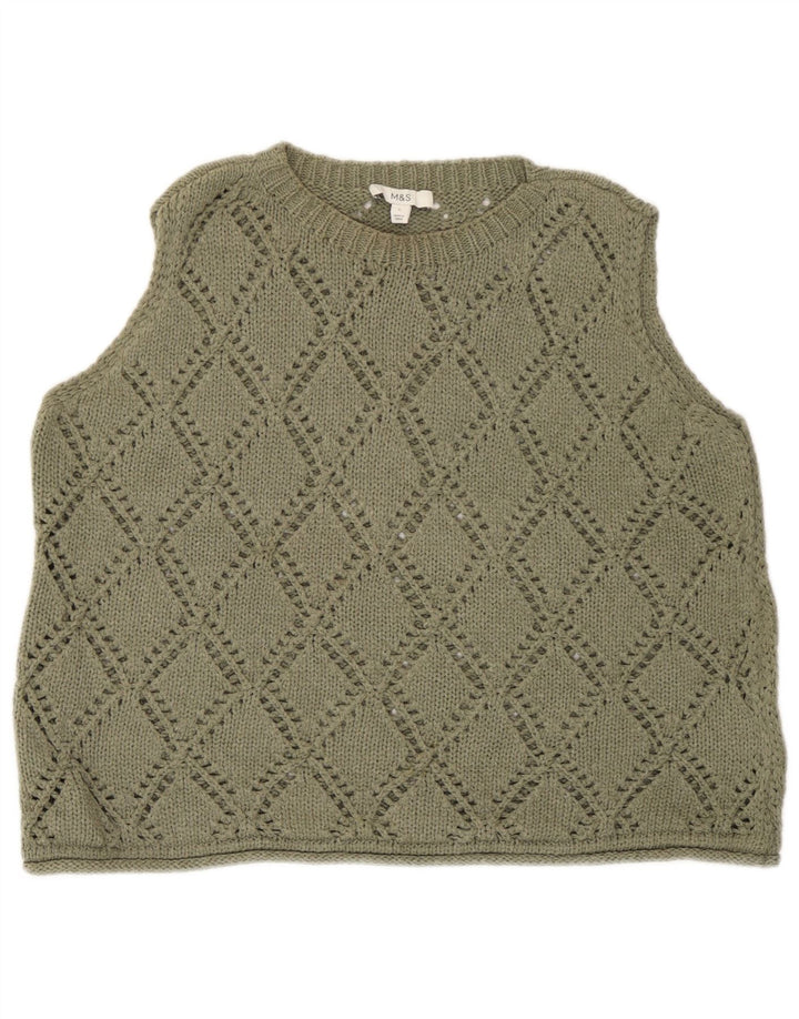 Marks & Spencer Dame Vest Tank Top UK 16 Stor Khaki Bomuld