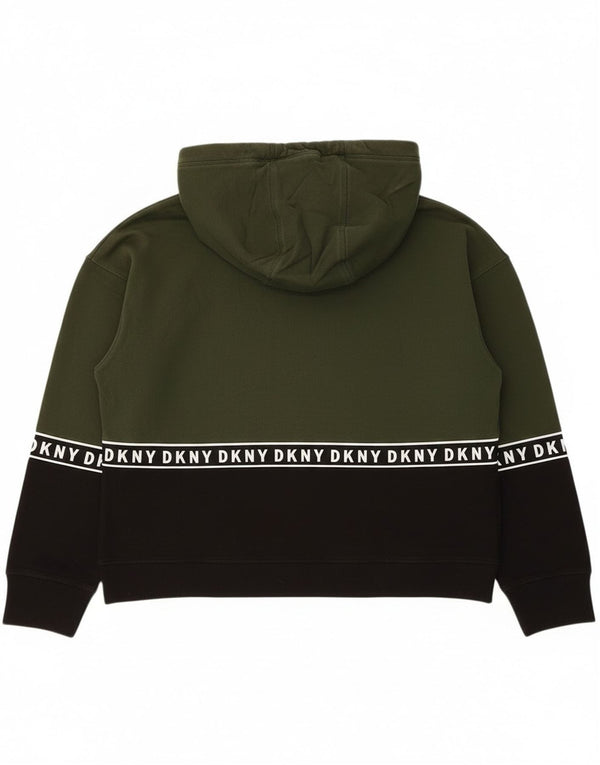 Dkny Dame Grafisk Hoodie Jumper UK 14 Medium Grøn Colourblock Bomuld