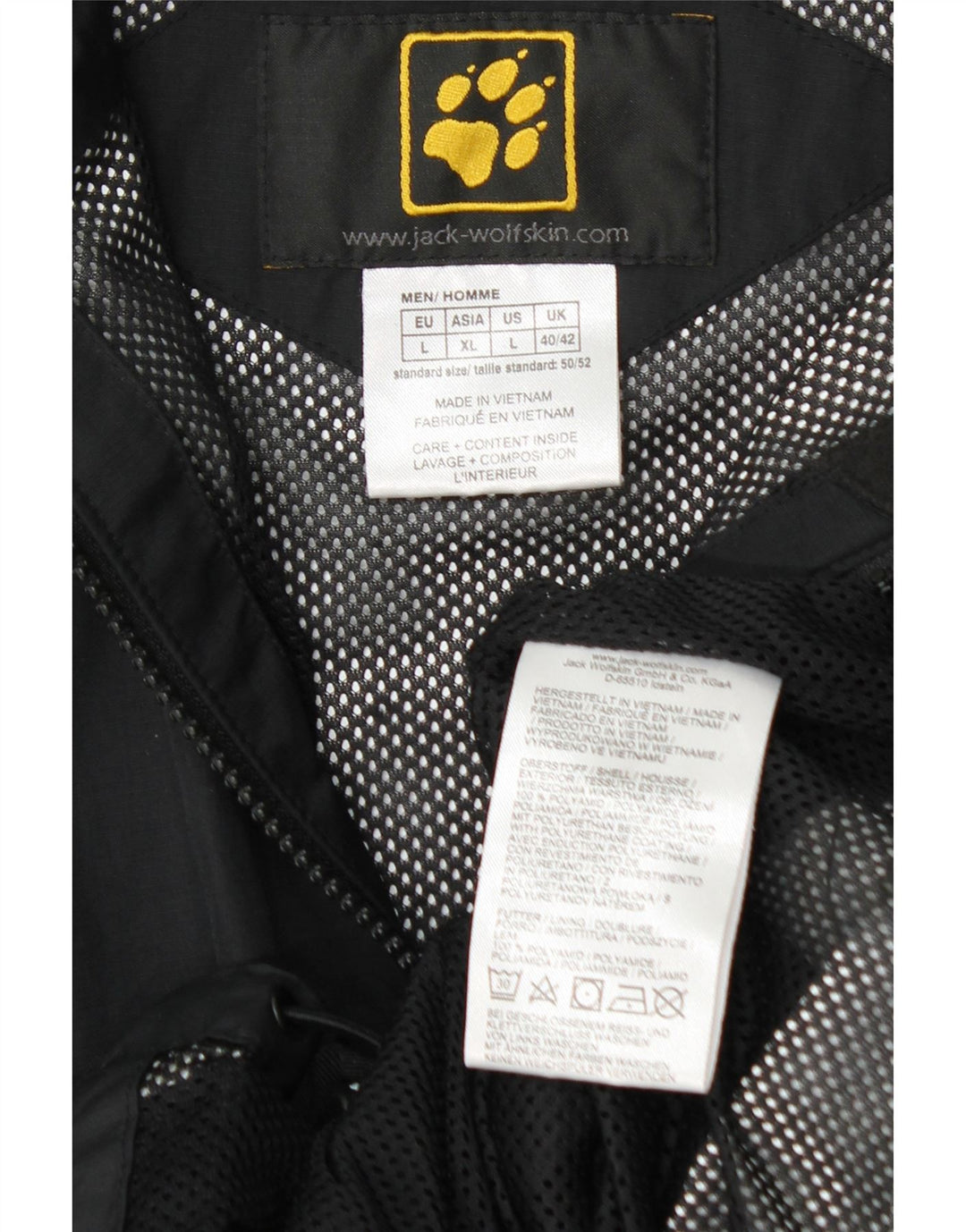 JACK WOLFSKIN Regnjakke med hætte til mænd UK 40/42 Stor sort polyamid