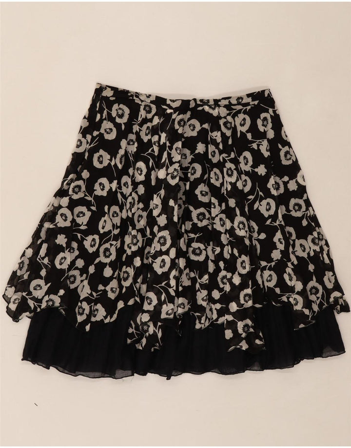 VINTAGE Womens Tiered Skirt W28 Medium Black Floral Vintage Vintage and Second-Hand Vintage from Messina Hembry 