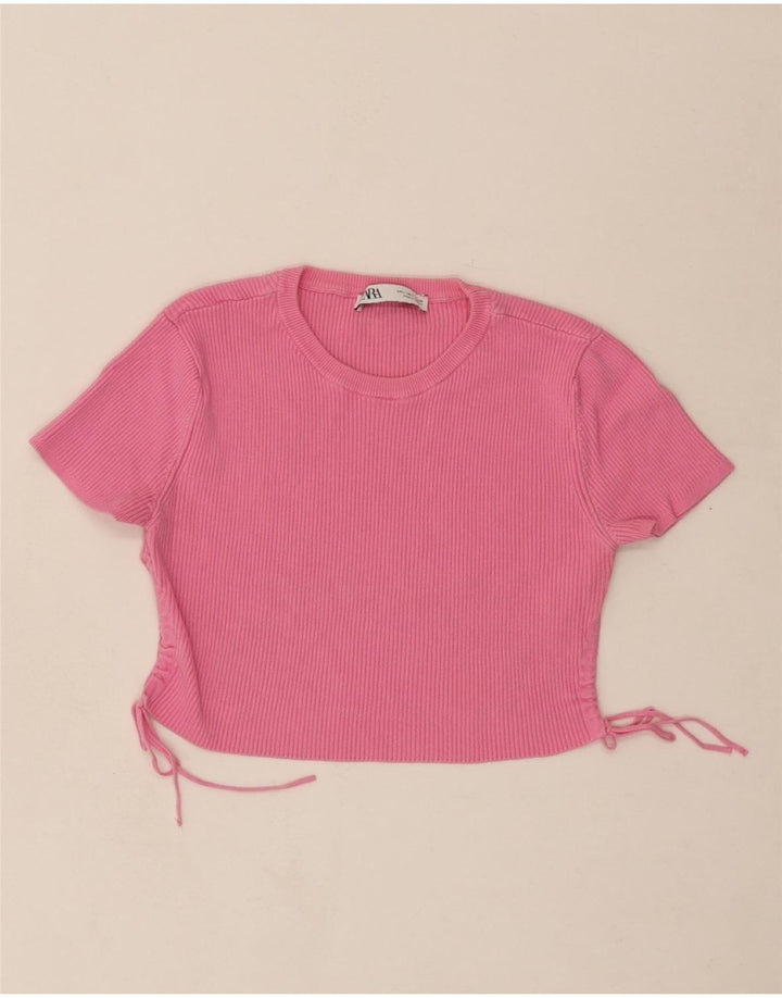 ZARA Womens Crop T-Shirt Top UK 14 Large Pink Vintage Zara and Second-Hand Zara from Messina Hembry 