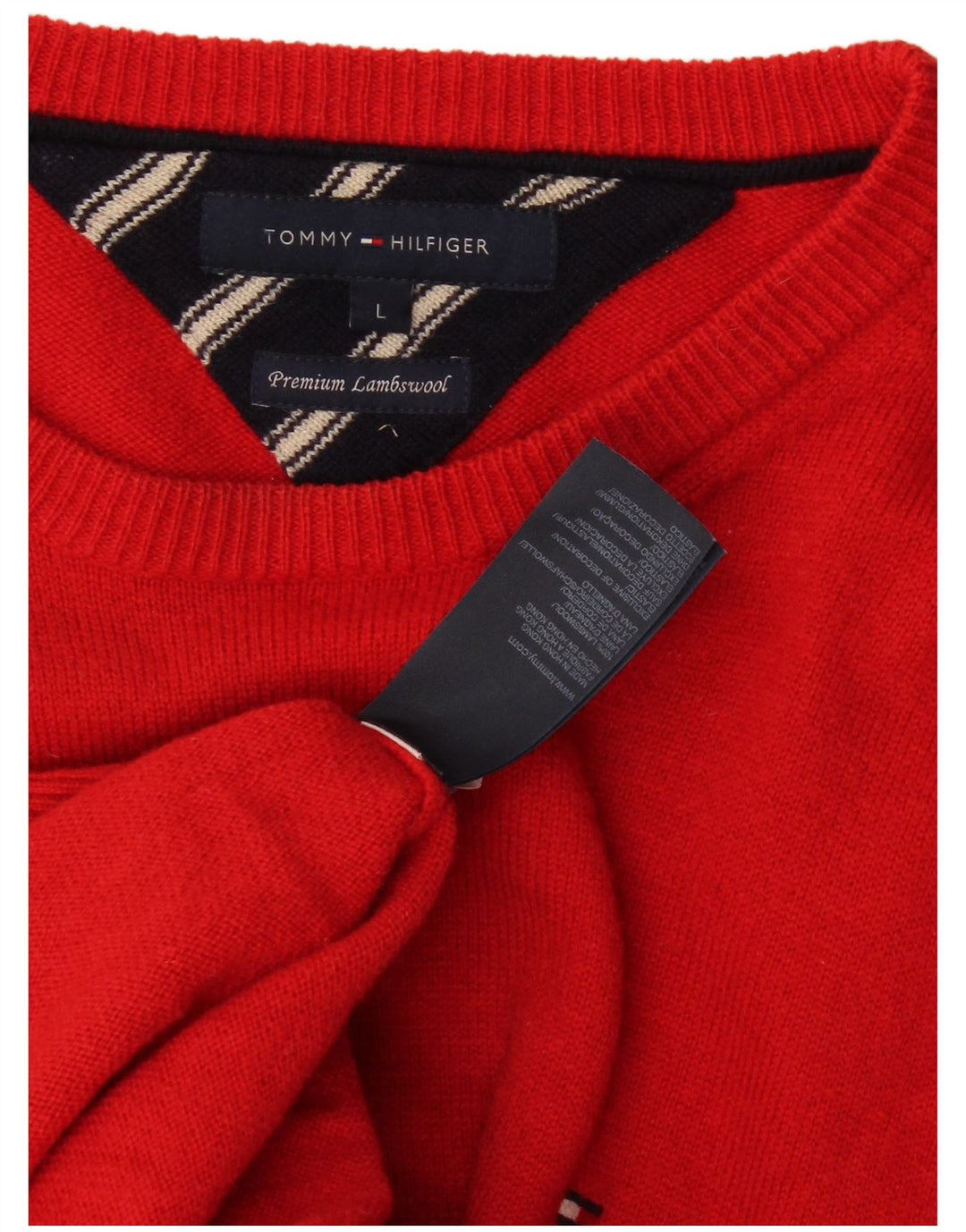 Tommy Hilfiger Herre Boat Neck Jumper Sweater Stor Rød Lammeuld