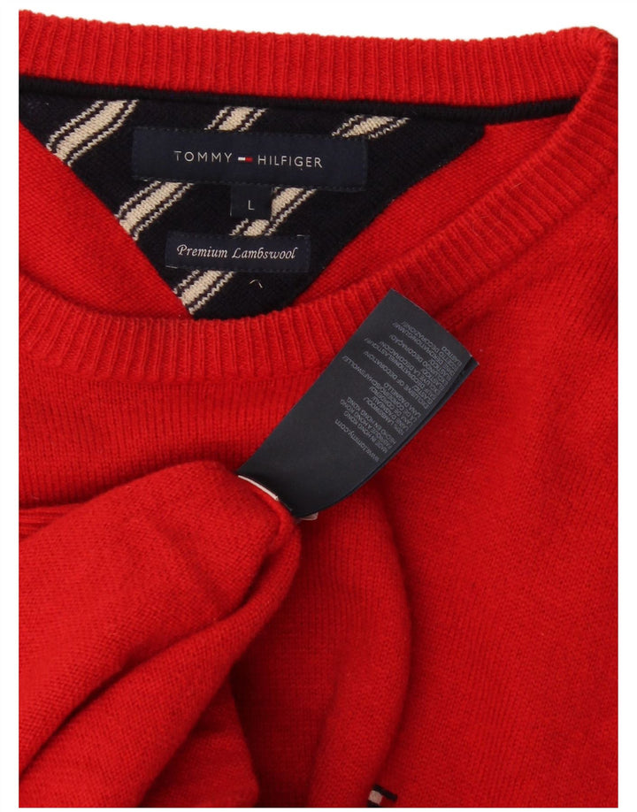 Tommy Hilfiger Herre Boat Neck Jumper Sweater Stor Rød Lammeuld