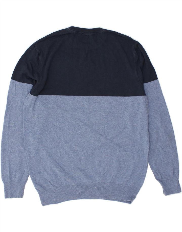 CREW CLOTHING Mens Crew Neck Jumper Sweater Medium Blue Colourblock Cotton | Vintage Crew Clothing | Thrift | Second-Hand Crew Clothing | Used Clothing | Messina Hembry 
