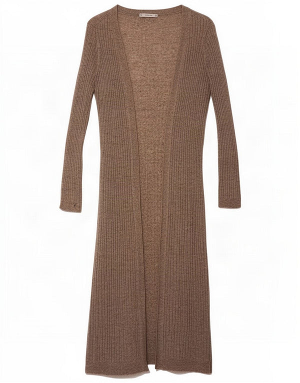 Zara Womens Longline Open Cardigan Sweater UK 12 Medium Brown Flecked