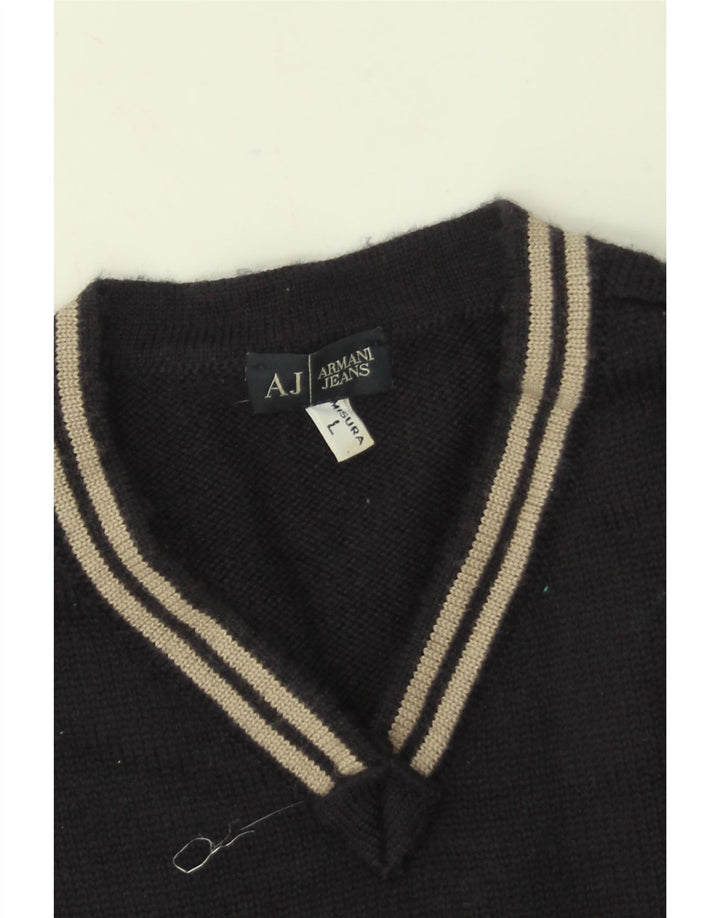 Armani Jeans Herre V-hals sweater Stor marineblå uld