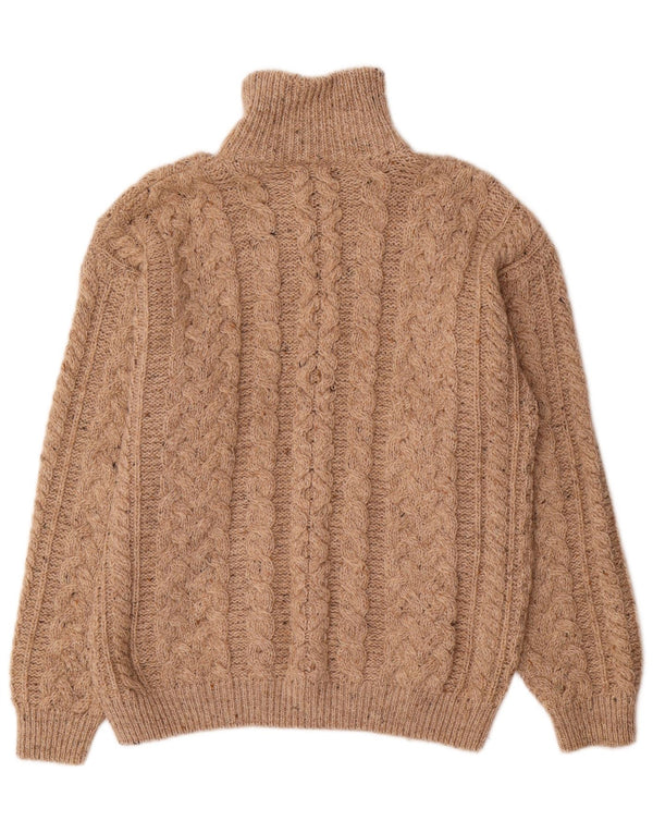 Carraig Donn Herre Loose Fit Zip Neck Jumper Sweater Small Beige Virgin Wool