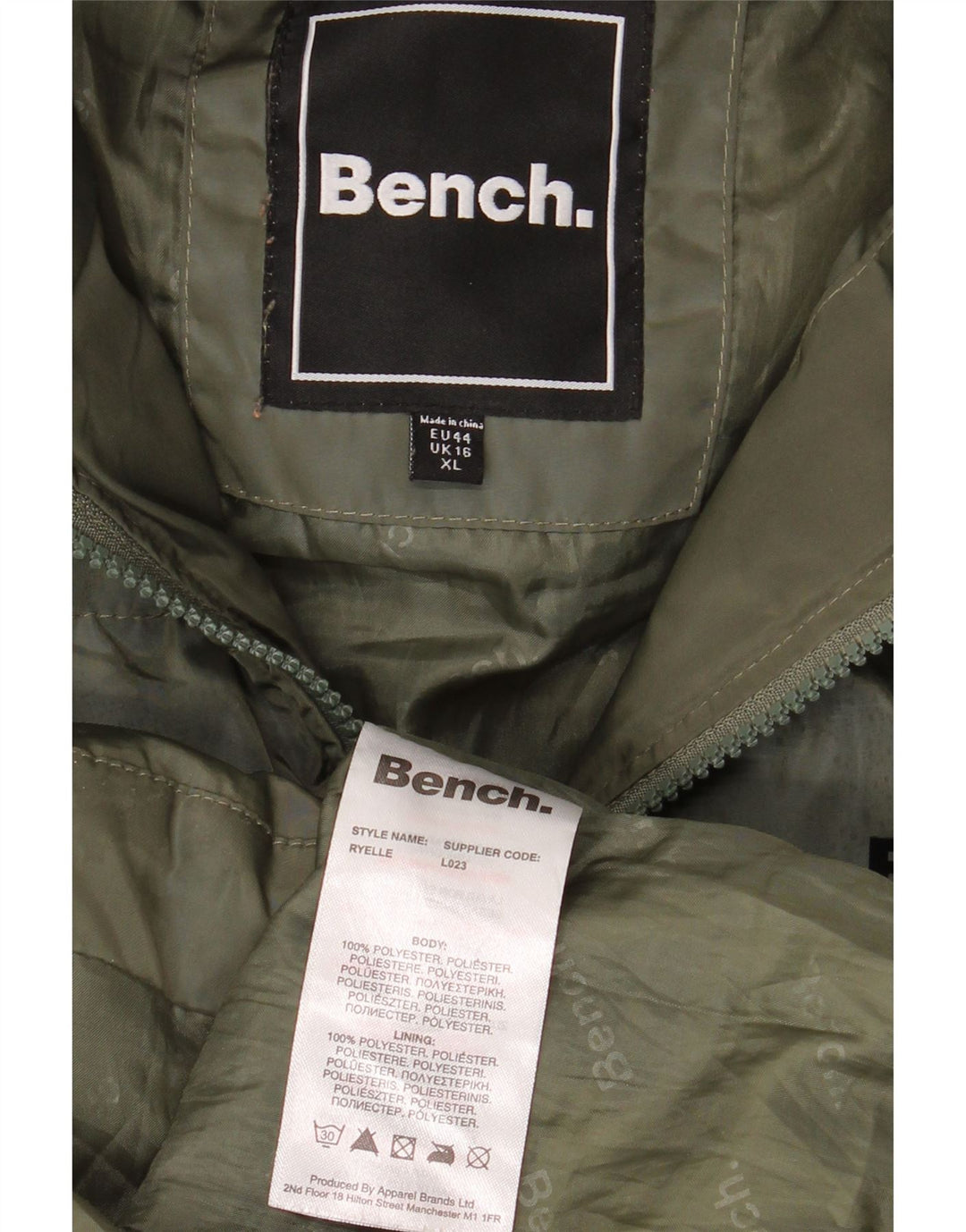 Bænk Dame Hætte Oversized Polstret Frakke UK 16 Stor Khaki Polyester