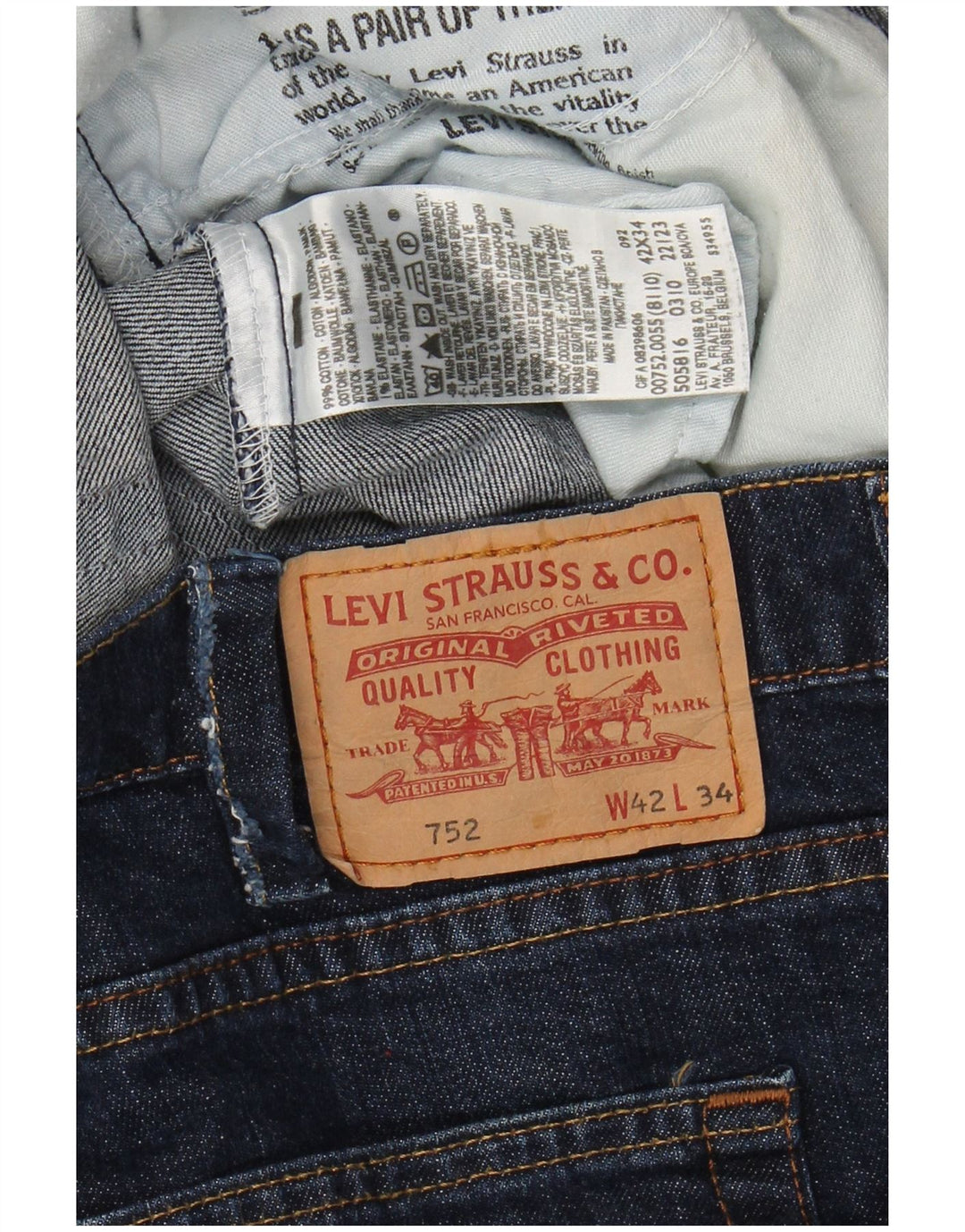 LEVI'S Herre 752 Straight Jeans W42 L28 Marineblå Bomuld