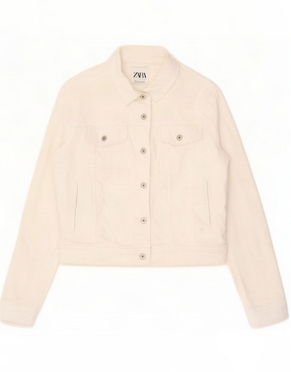 Zara Dame denimjakke UK 16 Large White Cotton