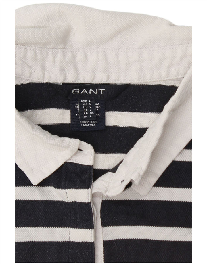 GANT Dame Polo Shirt UK 14 Stor marineblå stribet bomuld