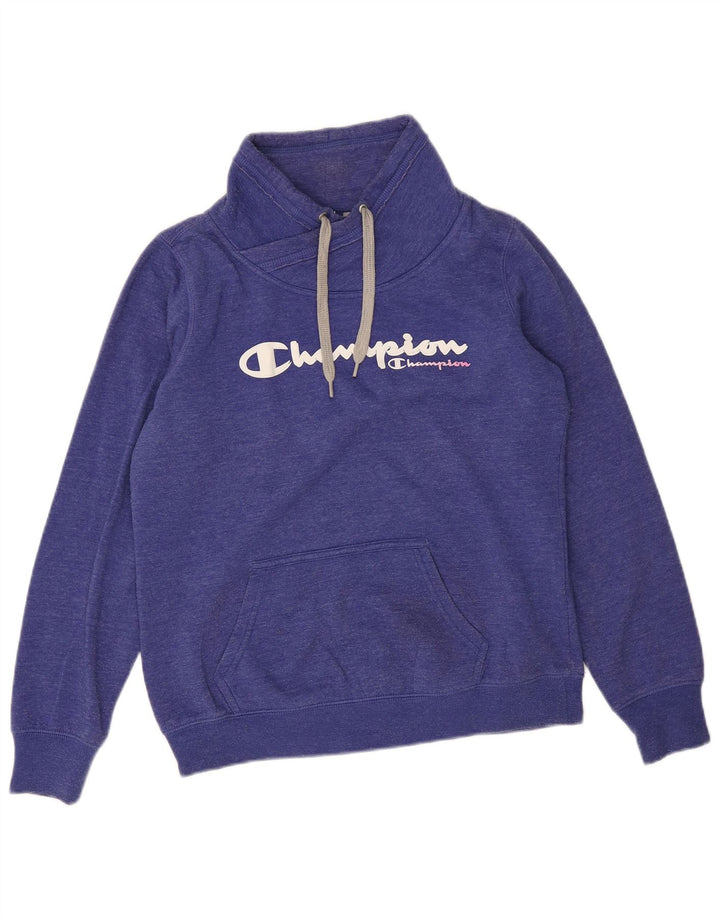 Champion Dame Grafisk Sweatshirt Jumper UK 14 Medium Blue Bomuld