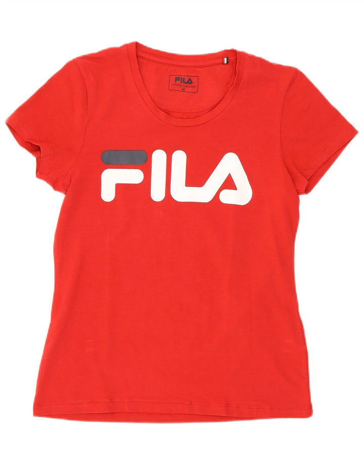 Fila Dame Grafisk T-Shirt Top UK 12 Medium Rød