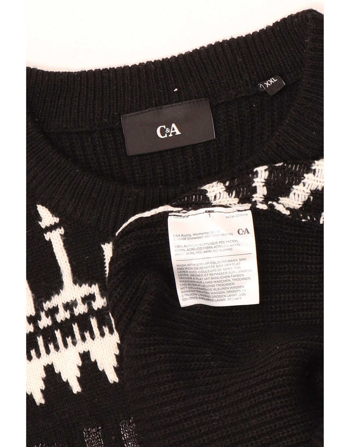 C & A herre rund hals sweater 2XL sort patchwork akryl
