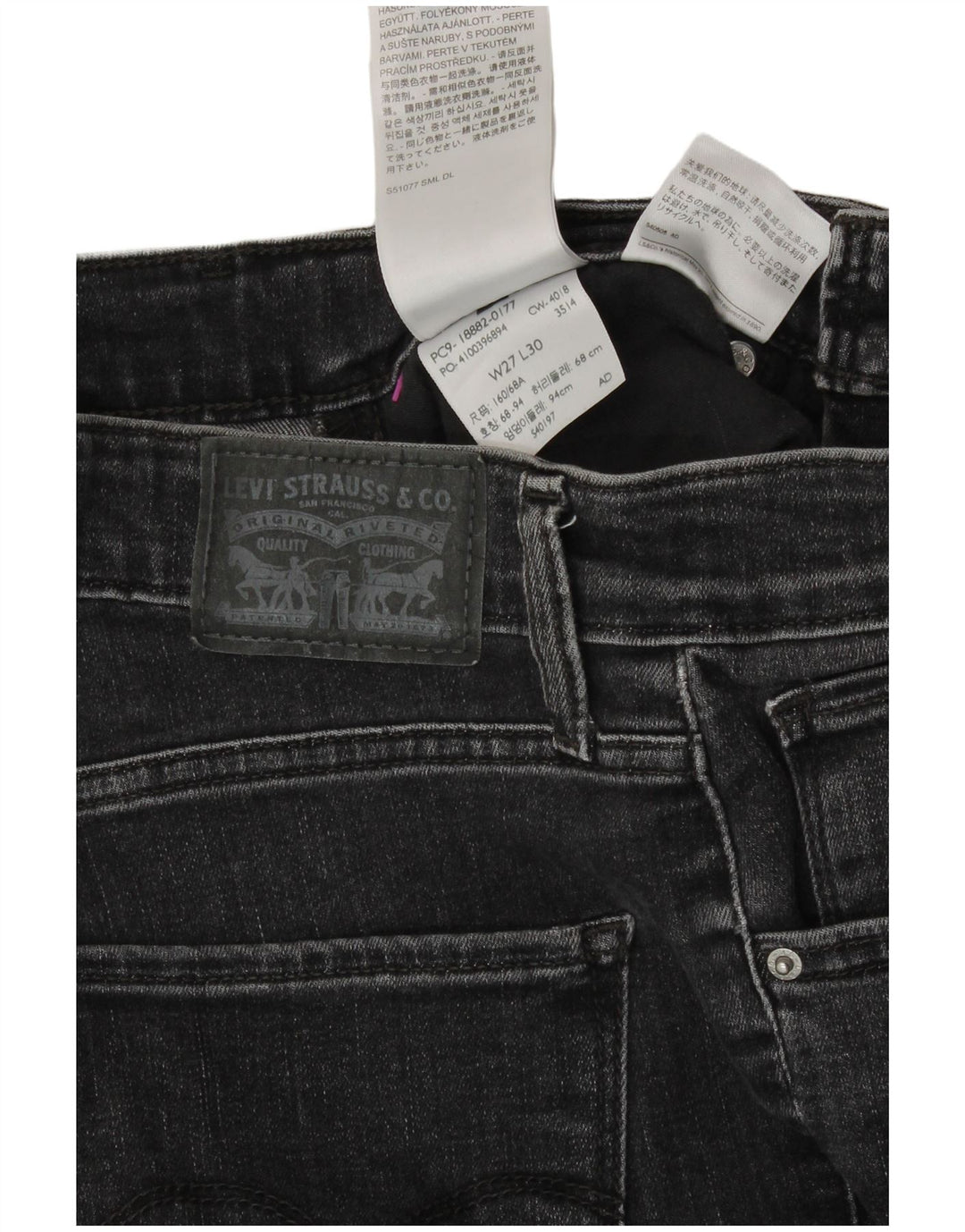 LEVI'S Dame 721 Skinny Jeans W27 L30 Grå Bomuld