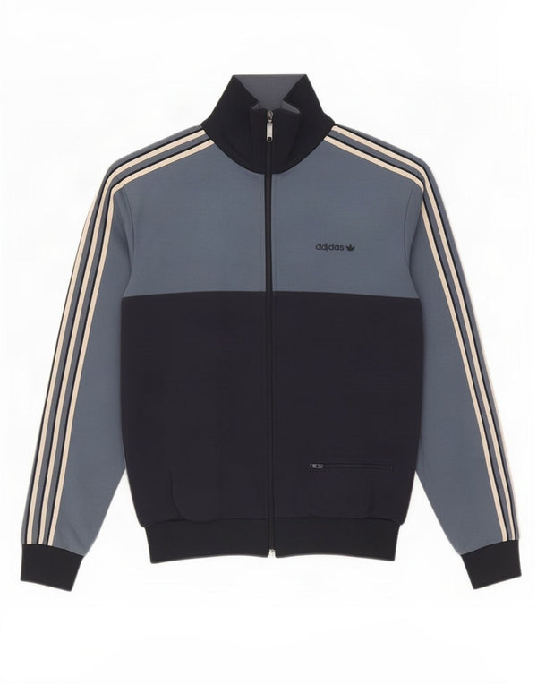 Adidas Mens Tracksuit Top Jacket Small Navy Blue Colourblock Cotton