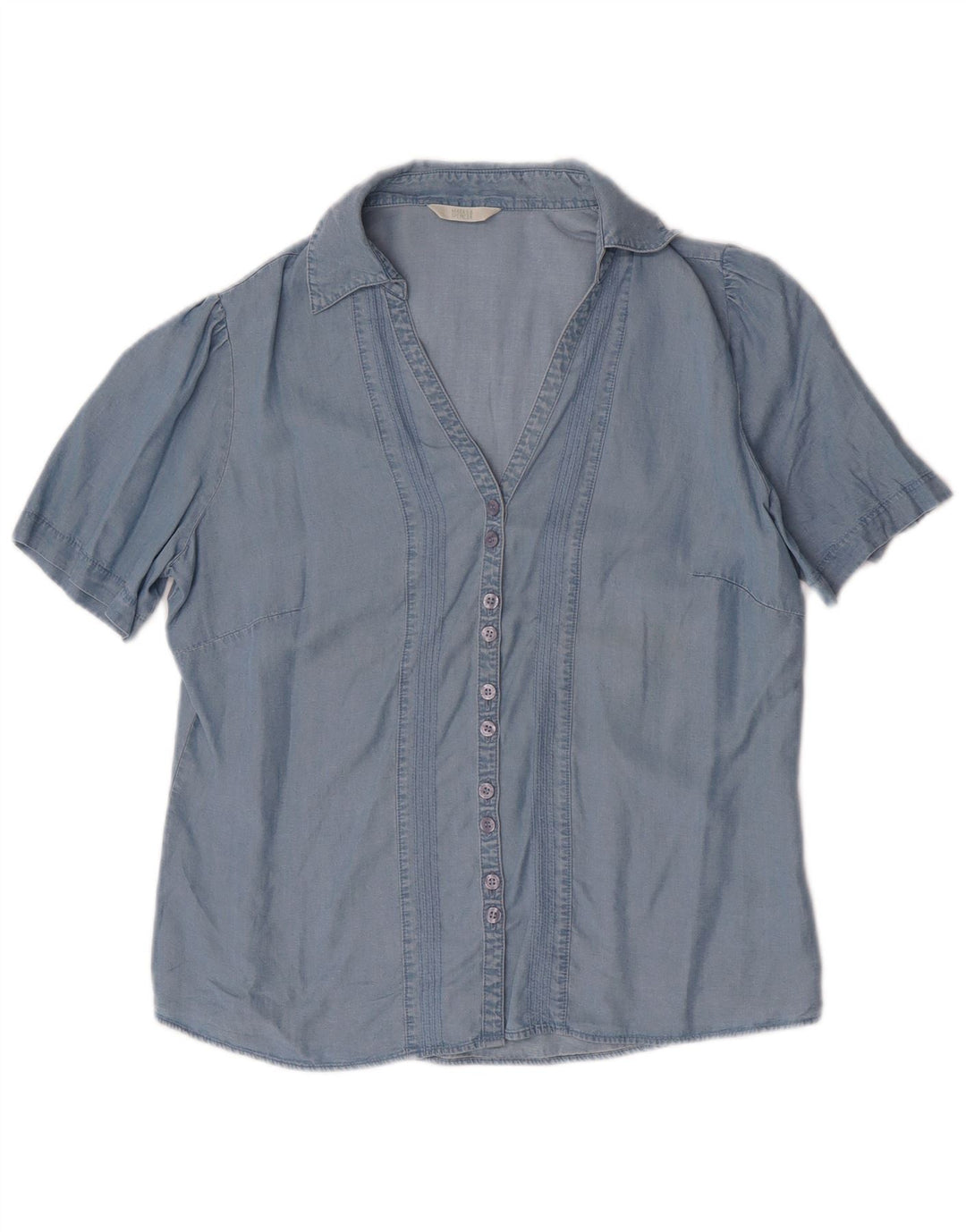 MARKS & SPENCER Kortærmet skjorte til kvinder UK 14 Large Blue Lyocell
