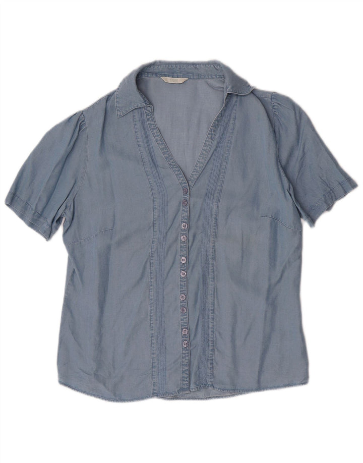 MARKS & SPENCER Kortærmet skjorte til kvinder UK 14 Large Blue Lyocell