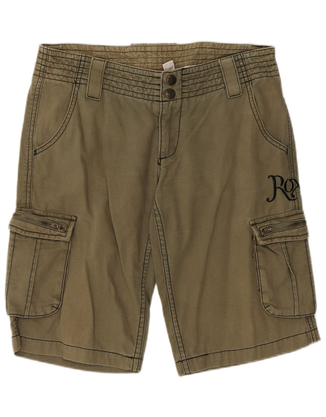 ROXY kvinders grafiske mellemhøjde cargo-shorts US 10 Large W29 Khaki Bomuld