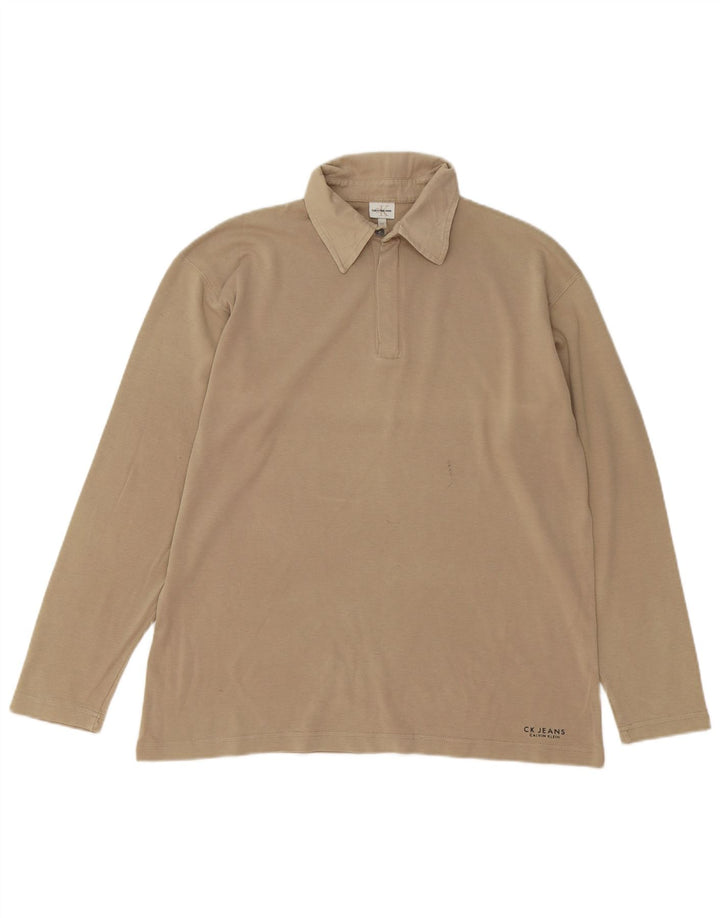 CALVIN KLEIN JEANS Langærmet drenge poloshirt 15-16 år Beige bomuld