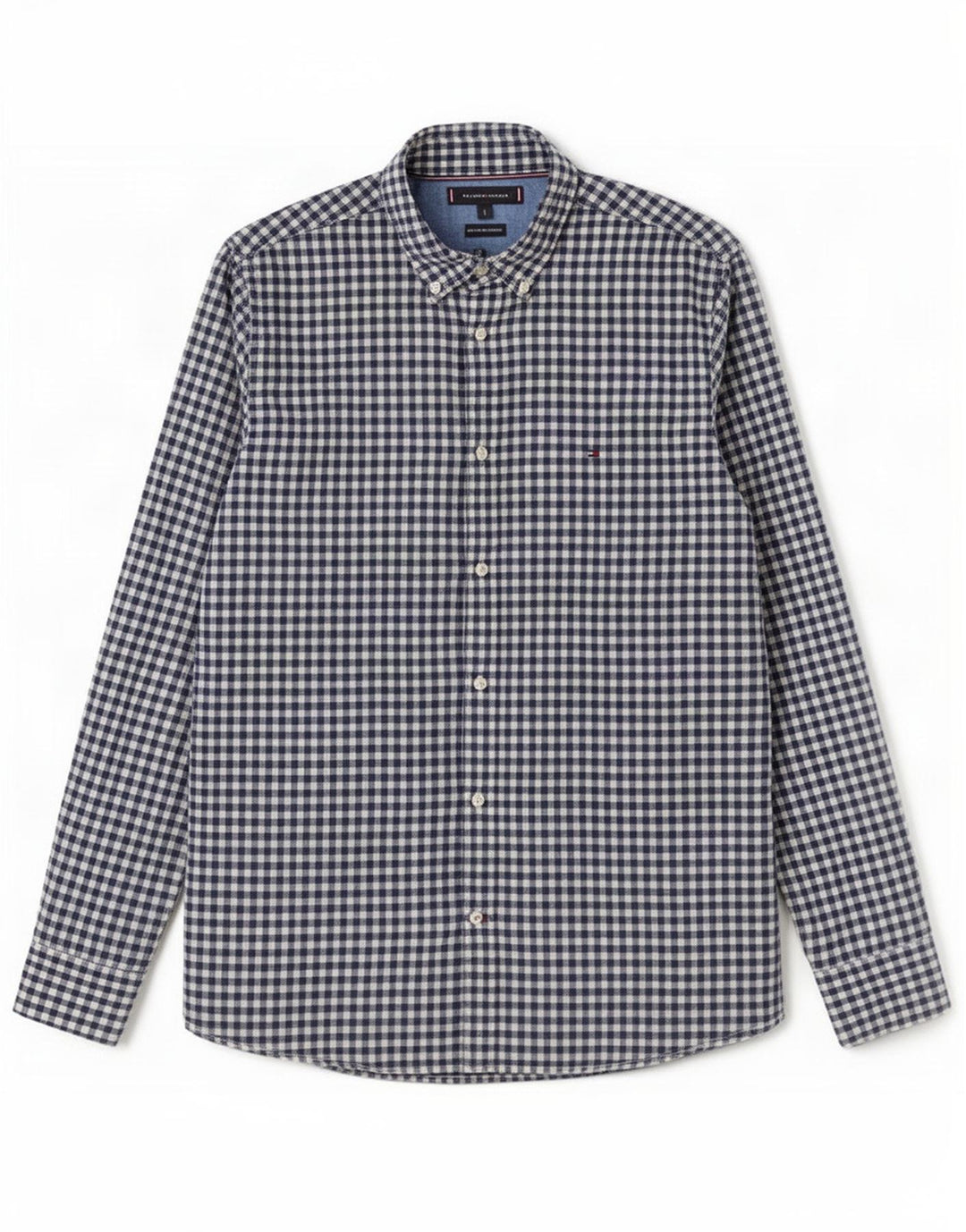 Tommy Hilfiger Herreskjorte Stor marineblå Gingham Bomuld